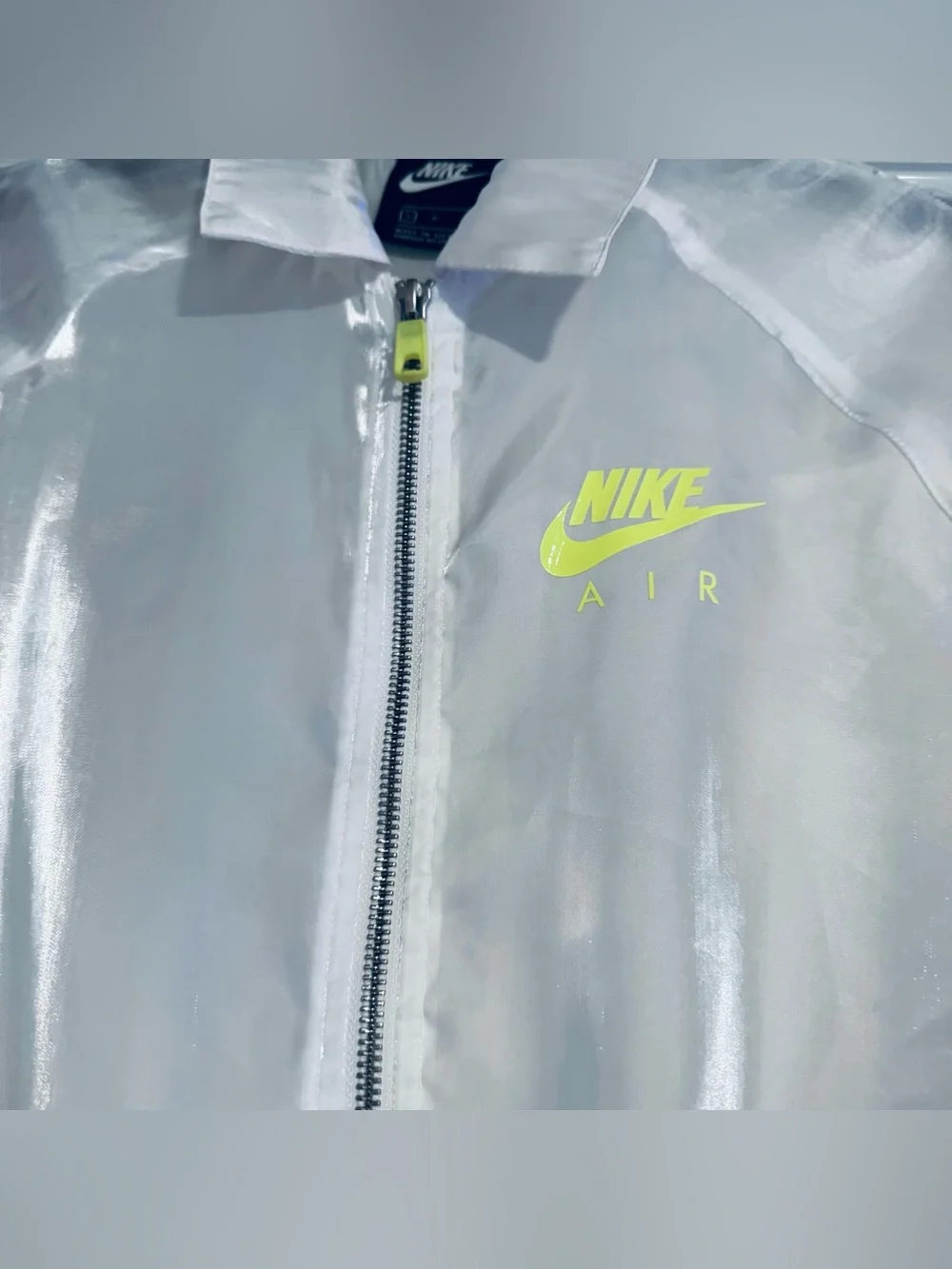 Nike White Sheer Zip Jacket and Jogger Pant Set with Neon Yellow Logo